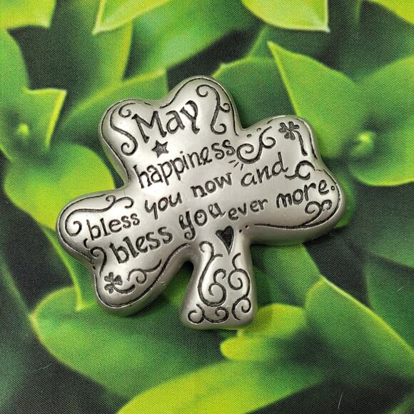 Silvertone Shamrock Paperweight with Irish Blessing - Picture 1 of 4